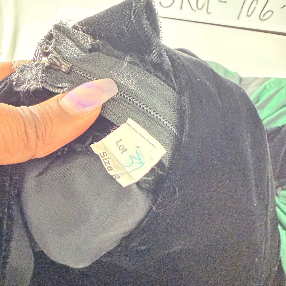 Vintage 80s Black Velvet Green Taffeta High Low Bow Party Dress Size 8 ILGWU USA - Picture 8 of 9